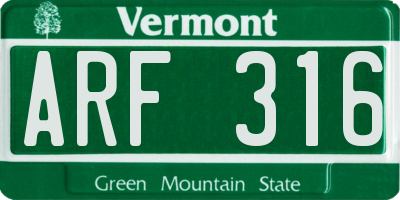 VT license plate ARF316