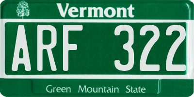 VT license plate ARF322