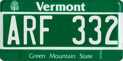 VT license plate ARF332