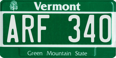 VT license plate ARF340