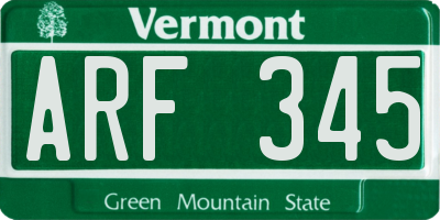 VT license plate ARF345