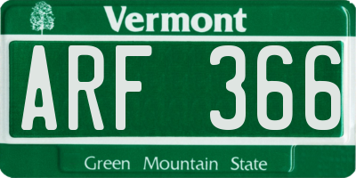 VT license plate ARF366