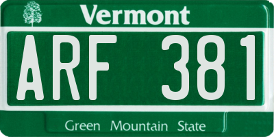 VT license plate ARF381