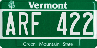 VT license plate ARF422