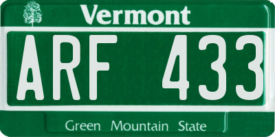 VT license plate ARF433