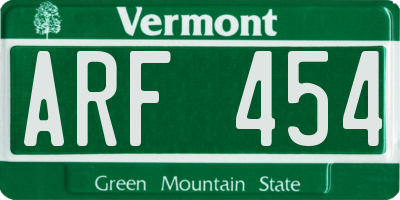 VT license plate ARF454