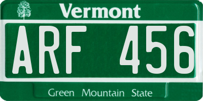 VT license plate ARF456
