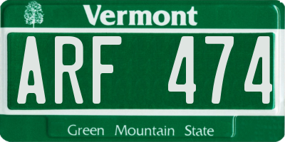VT license plate ARF474