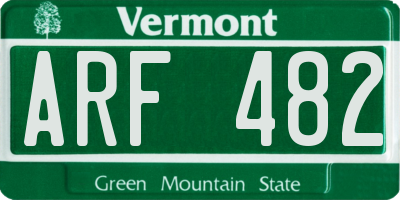 VT license plate ARF482