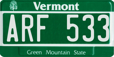VT license plate ARF533