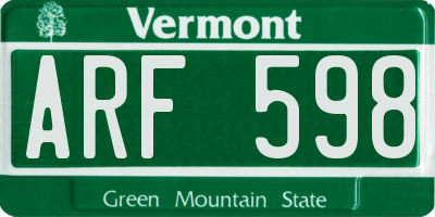 VT license plate ARF598