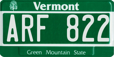 VT license plate ARF822