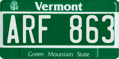 VT license plate ARF863