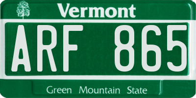 VT license plate ARF865