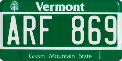 VT license plate ARF869
