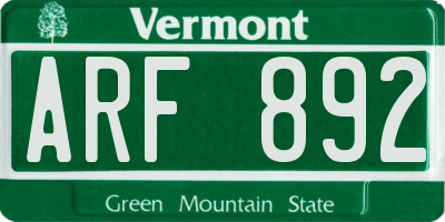 VT license plate ARF892