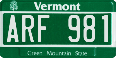 VT license plate ARF981