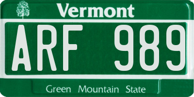 VT license plate ARF989