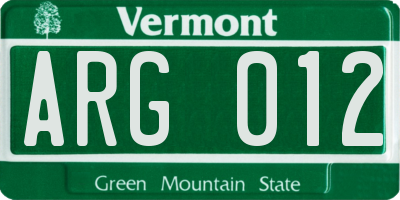 VT license plate ARG012