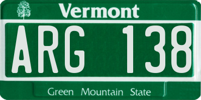 VT license plate ARG138