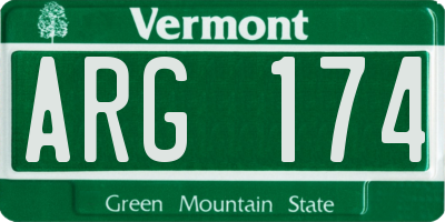 VT license plate ARG174
