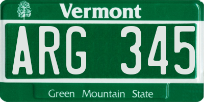 VT license plate ARG345