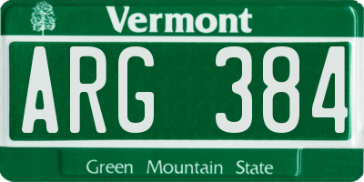 VT license plate ARG384