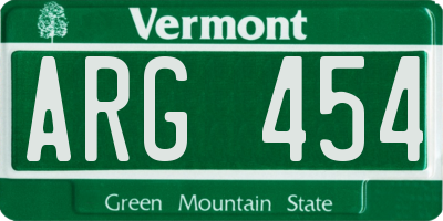 VT license plate ARG454