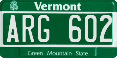 VT license plate ARG602