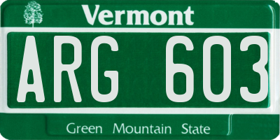 VT license plate ARG603