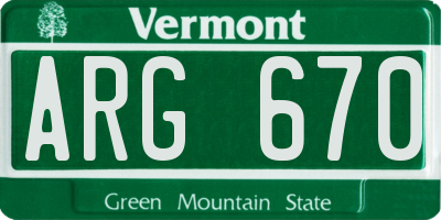 VT license plate ARG670
