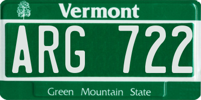 VT license plate ARG722