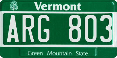 VT license plate ARG803