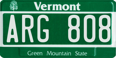 VT license plate ARG808