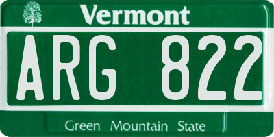 VT license plate ARG822