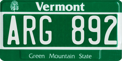 VT license plate ARG892