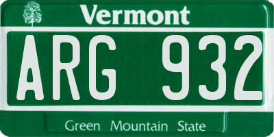 VT license plate ARG932