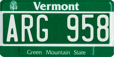 VT license plate ARG958