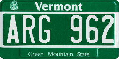 VT license plate ARG962