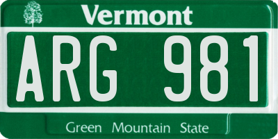 VT license plate ARG981