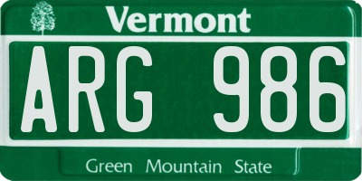 VT license plate ARG986