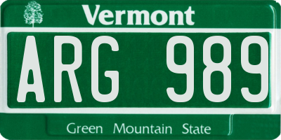 VT license plate ARG989