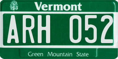 VT license plate ARH052
