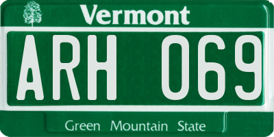 VT license plate ARH069
