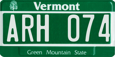 VT license plate ARH074
