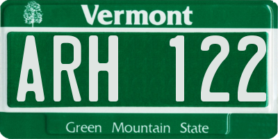 VT license plate ARH122