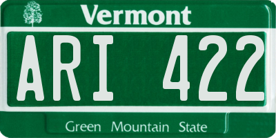 VT license plate ARI422