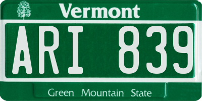 VT license plate ARI839