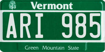 VT license plate ARI985