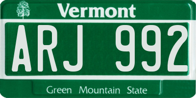 VT license plate ARJ992